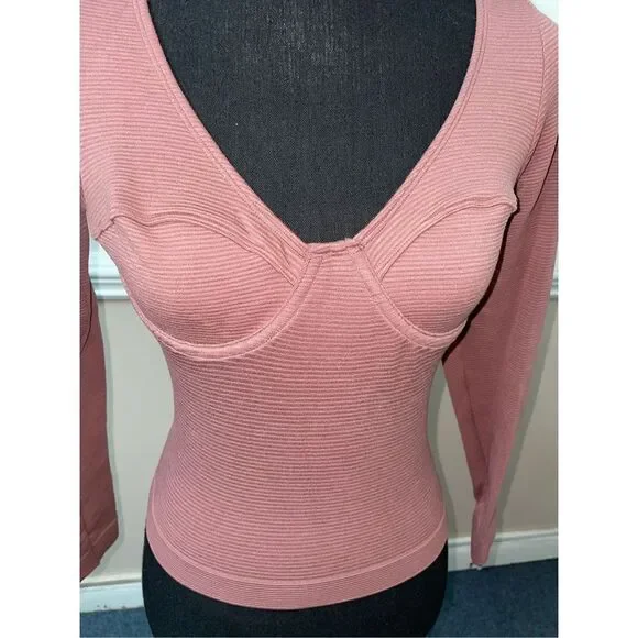 Victoria’s Secret Blush Colored Long Sleeve Skin Tight Body Suit Top - Picture 2 of 5
